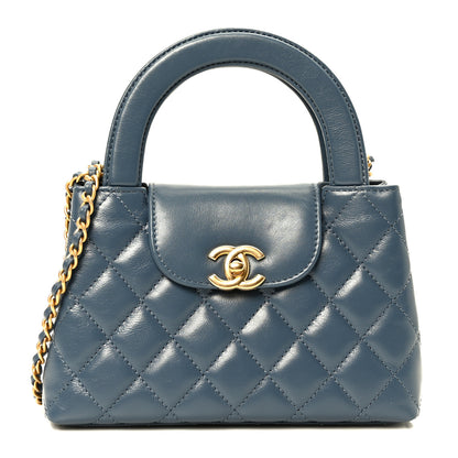 Chanel Shiny Aged Calfskin Quilted Nano Kelly Shopper Dark Blue 1 of 9