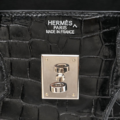 Hermes Shiny Porosus Crocodile Birkin 35 Black 6 of 14