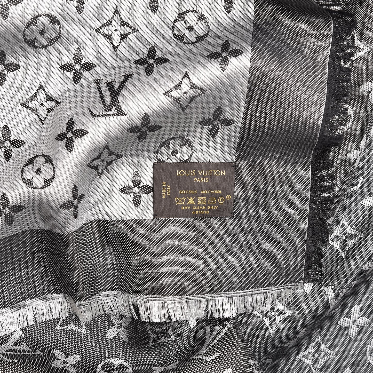 Wool Silk Monogram Denim Shawl Black