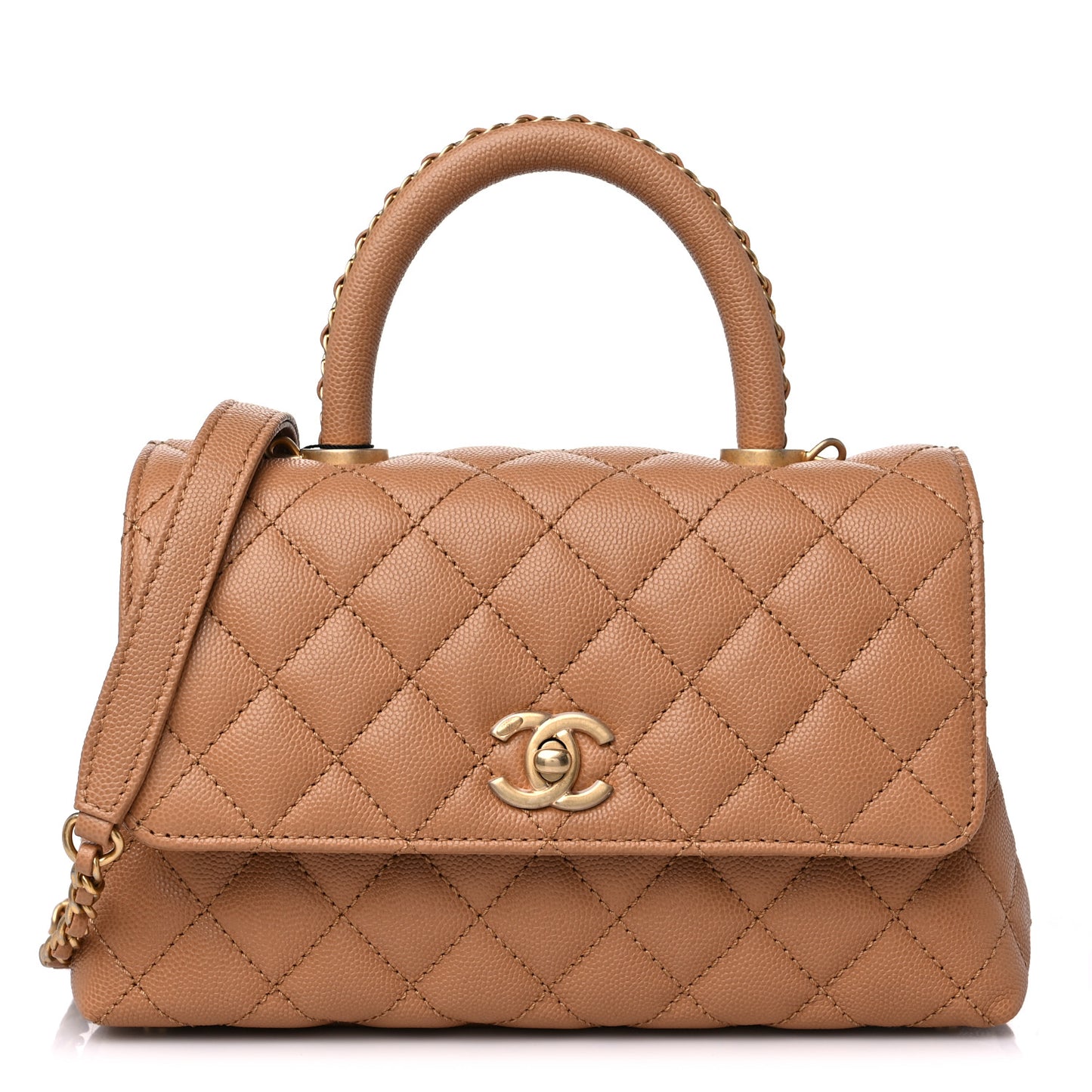 Caviar Quilted Mini Coco Chain Handle Flap Dark Beige