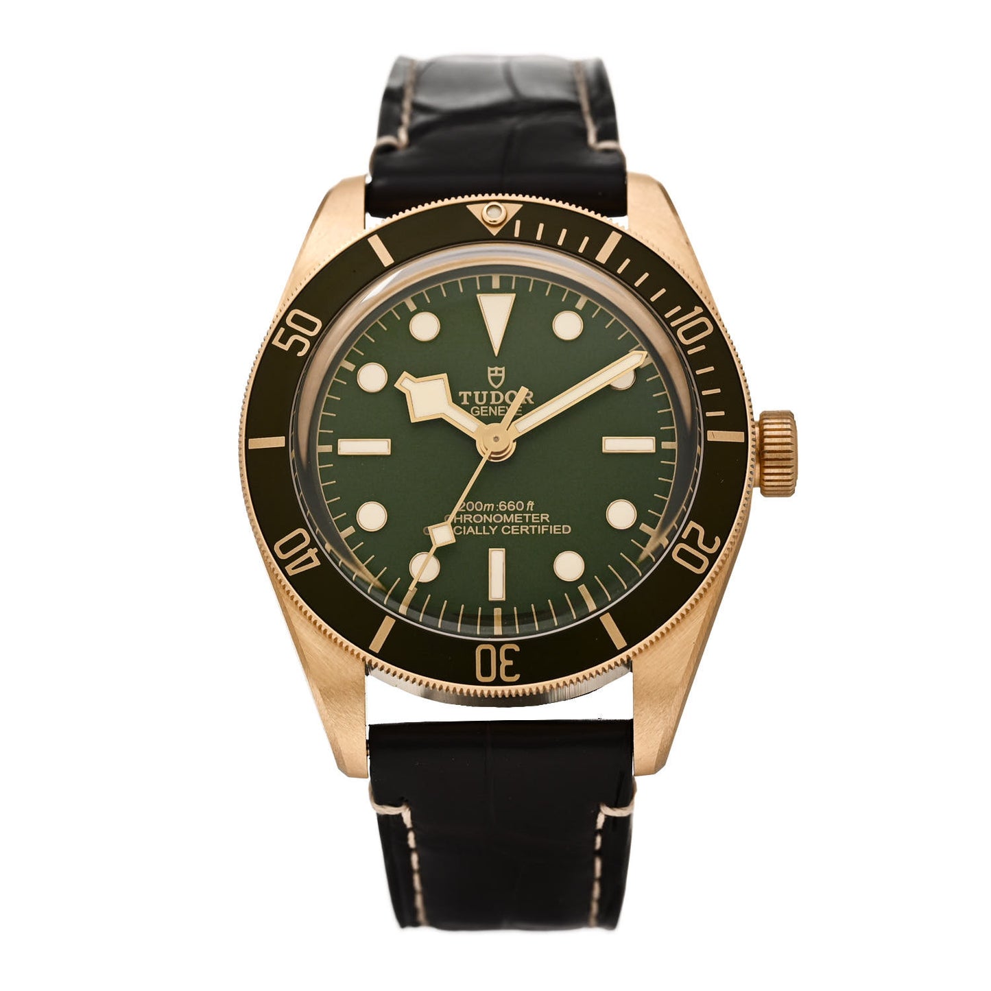 18K Yellow Gold Alligator 39mm Black Bay Fifty Eight Automatic Watch Green 79018V