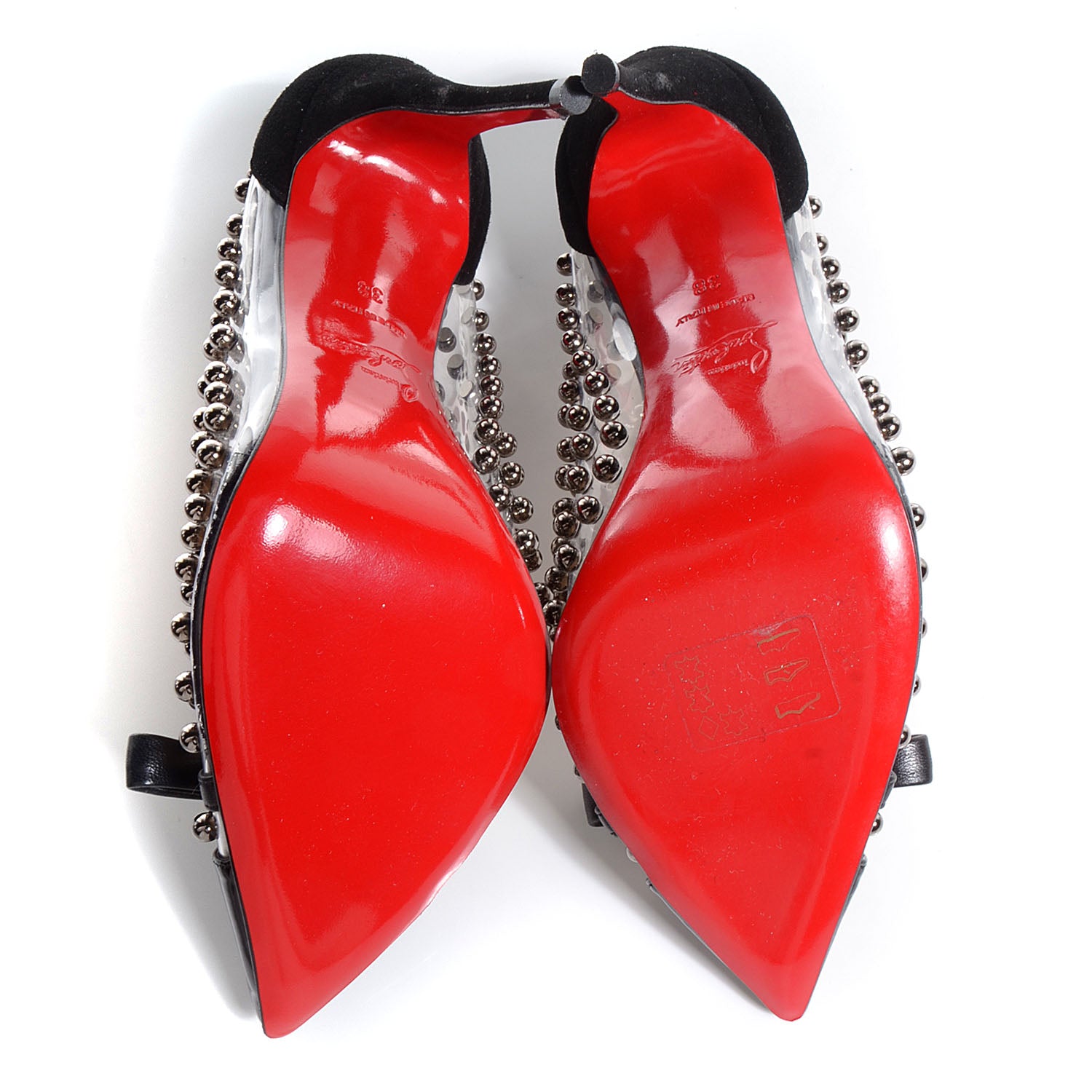 Christian Louboutin Suede Patent Bille et Boule 100 Studded Clear Bow Pumps Black 38 5 of 7