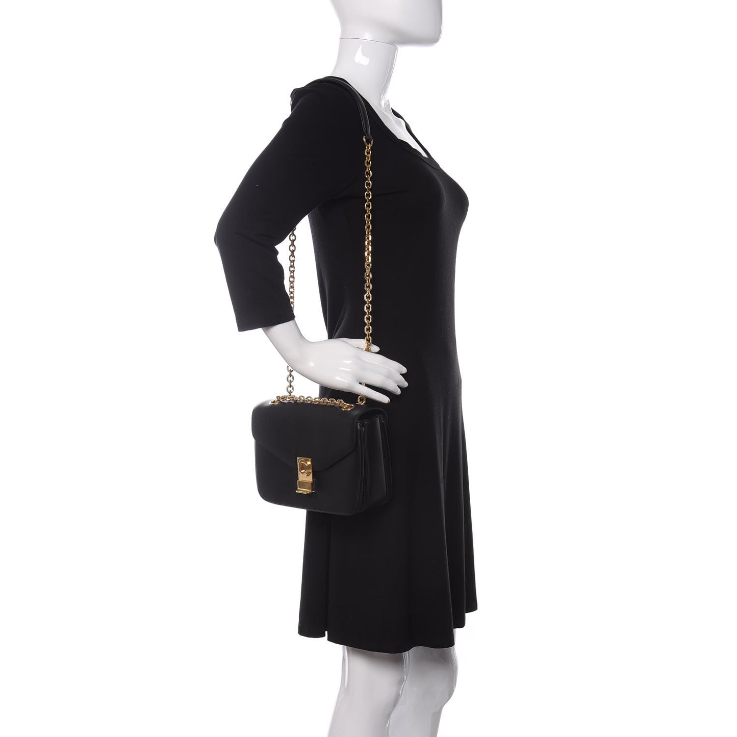 Shiny Calfskin Medium C Bag Black