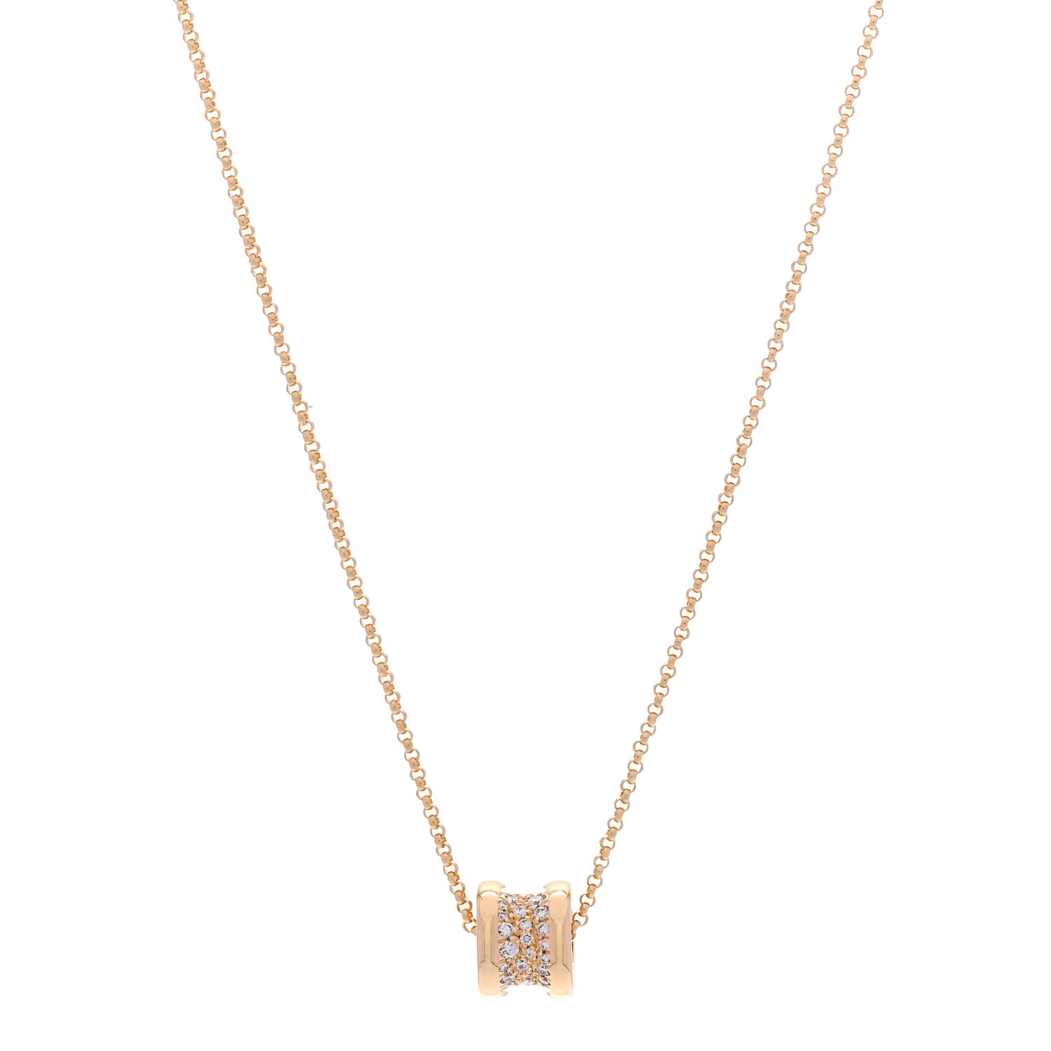 Bulgari 18K Yellow Gold Diamond Small B.Zero1 Pave Pendant Necklace 1 of 5