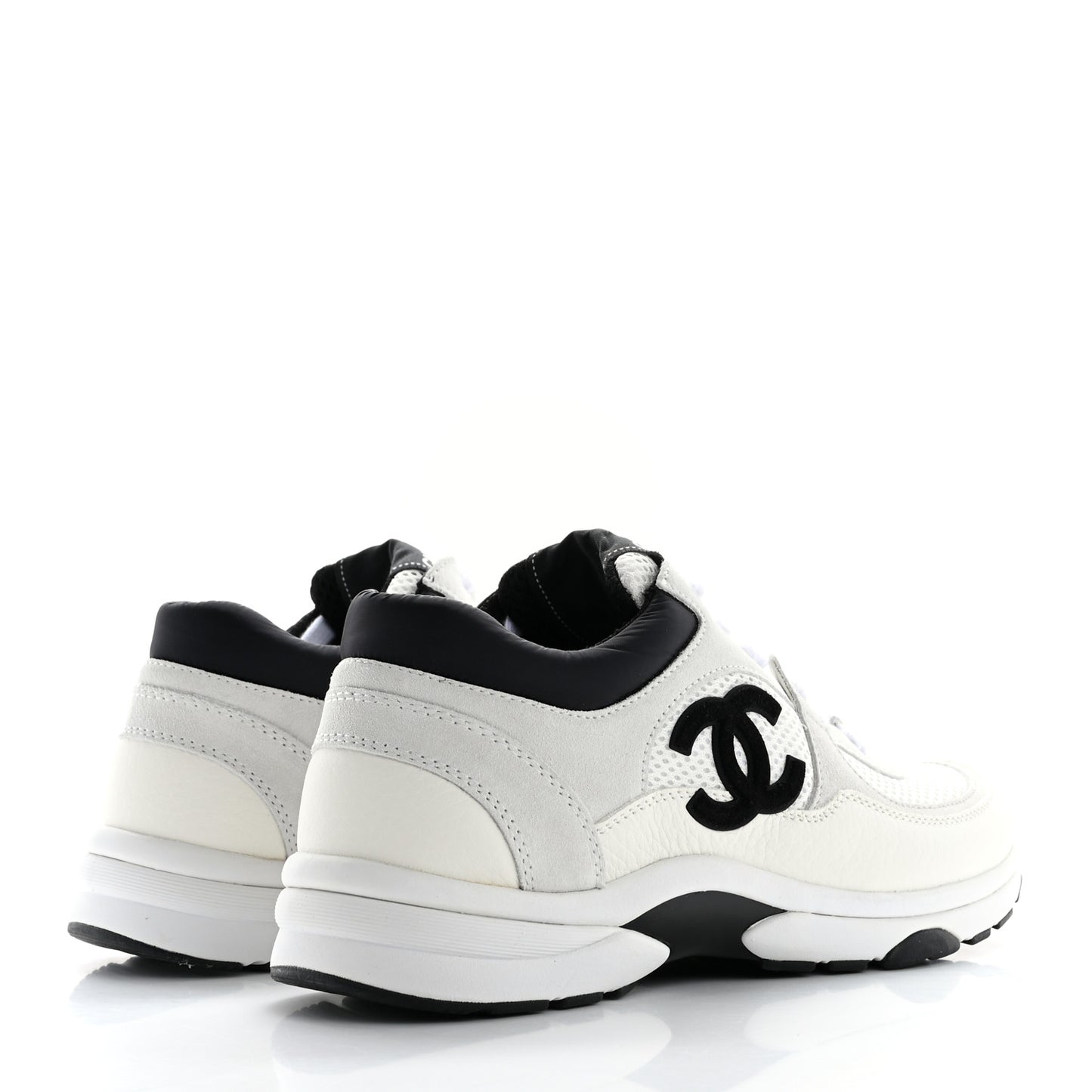 Mesh Suede Calfskin Grained Calfskin Womens CC Sneakers 39 White Black