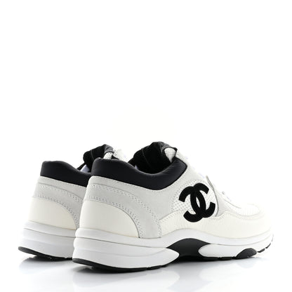 Chanel Mesh Suede Calfskin Grained Calfskin Womens CC Sneakers 39 White Black 5 of 9