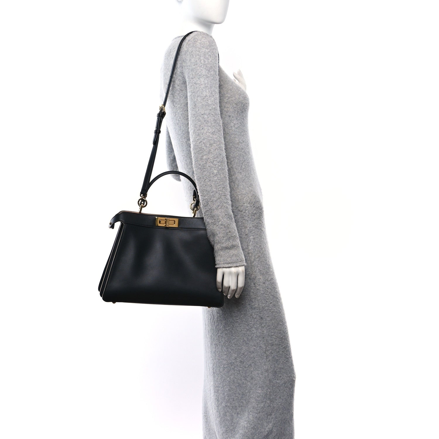Fendi Vitello Seta Shiny Nappa Medium Peekaboo I SEE U Satchel Black Light Rose 2 of 12