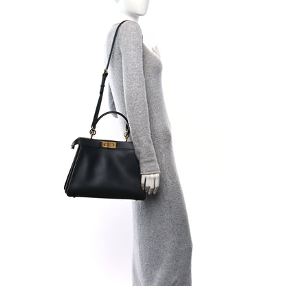Fendi Vitello Seta Shiny Nappa Medium Peekaboo I SEE U Satchel Black Light Rose 2 of 12