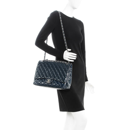 Chanel Patent Quilted Maxi Double Flap Navy Blue 2 of 15