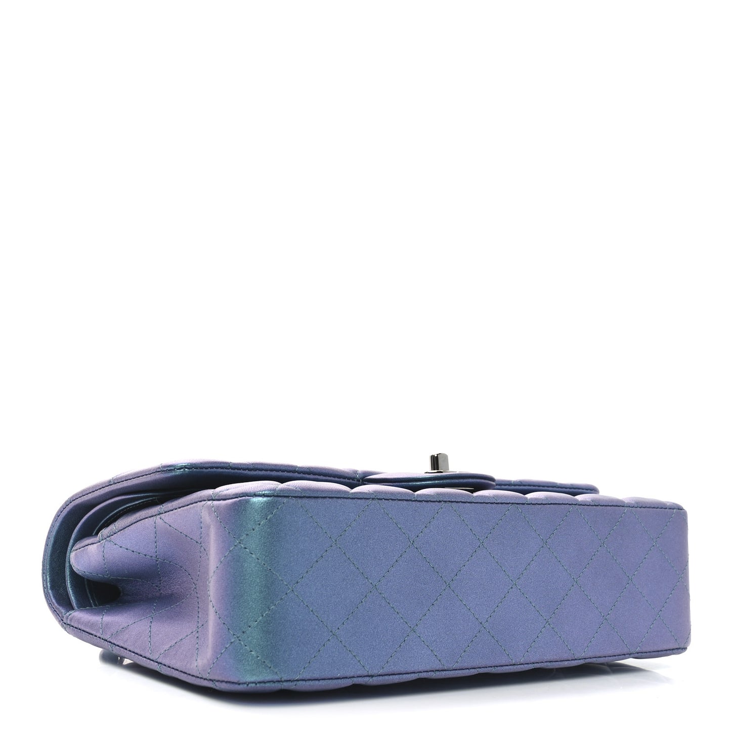 Metallic Lambskin Quilted Medium Double Flap Turquoise