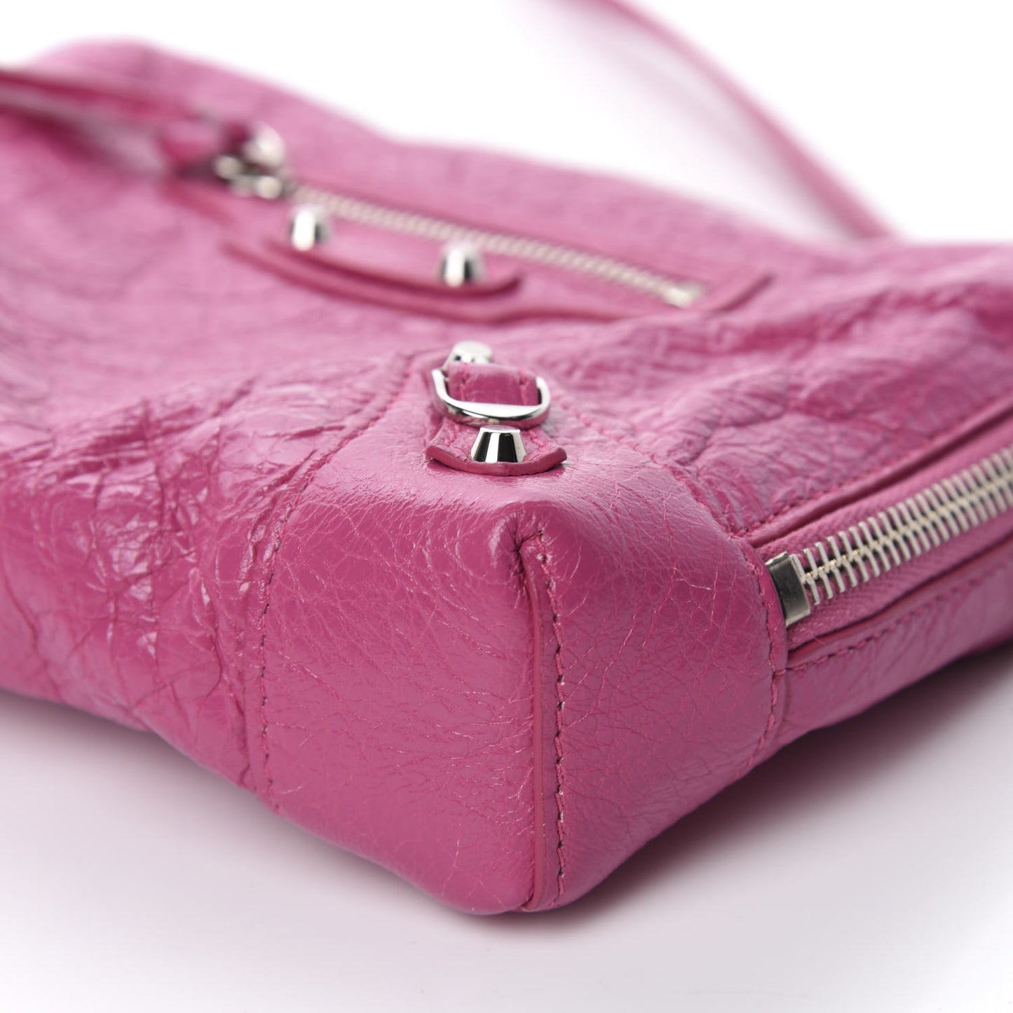 Agneau Arena Classic Silver Hardware XS Reporter Crossbody Rose Flamingo
