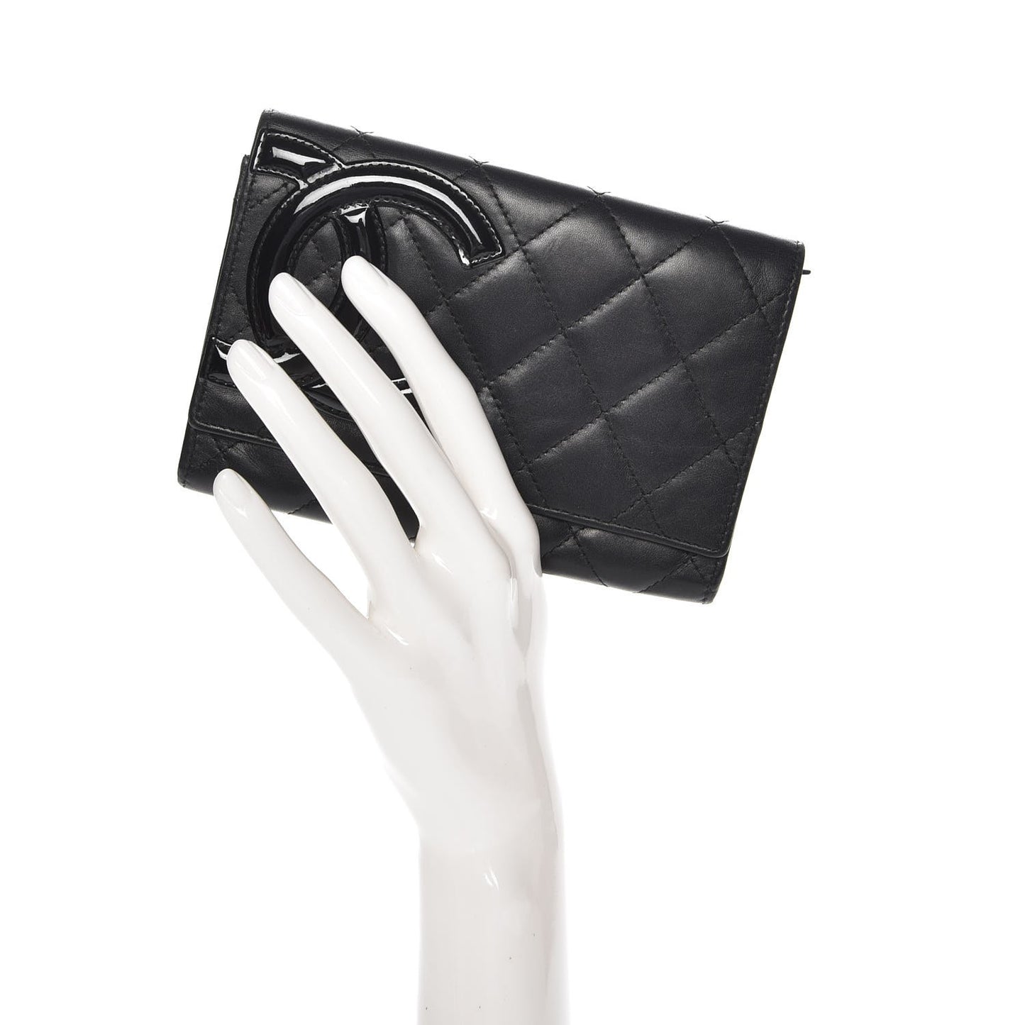 Calfskin Quilted Cambon Flap Wallet Black