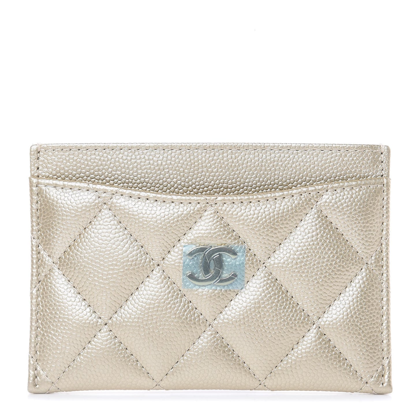 Metallic Caviar Quilted Card Holder Light Gold