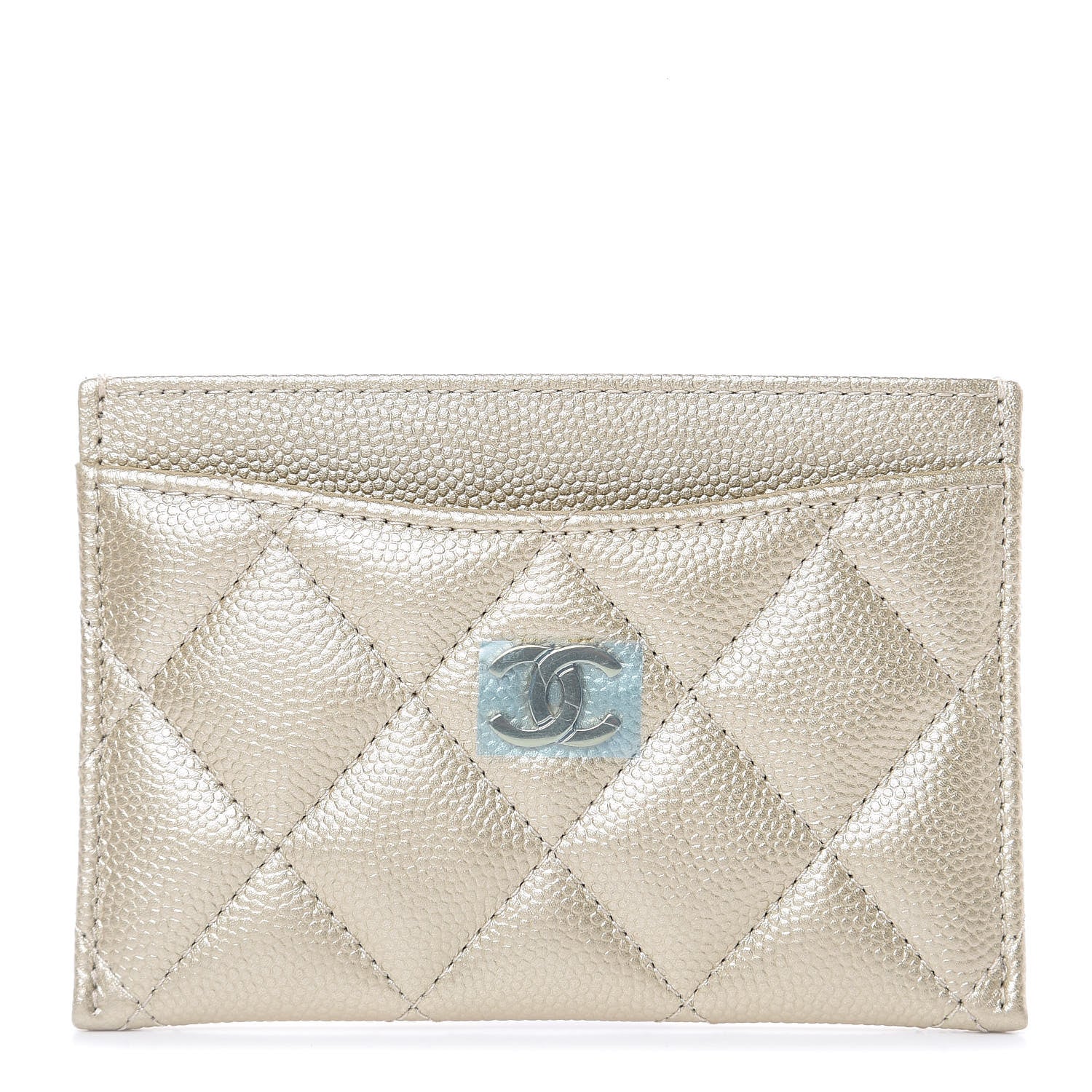 Chanel Metallic Caviar Quilted Card Holder Light Gold 1 of 9