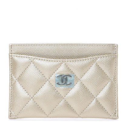 Chanel Metallic Caviar Quilted Card Holder Light Gold 1 of 9
