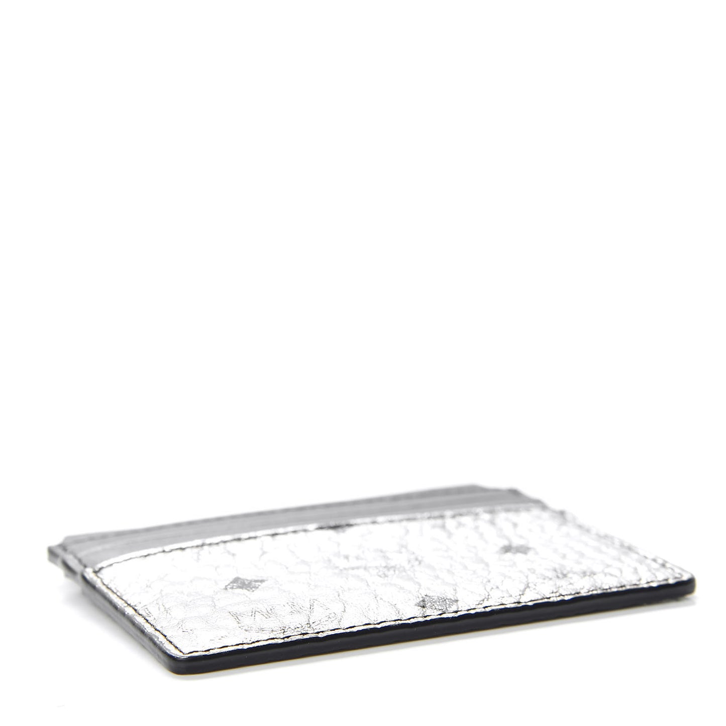 Metallic Visetos Calfskin Card Case Silver Black