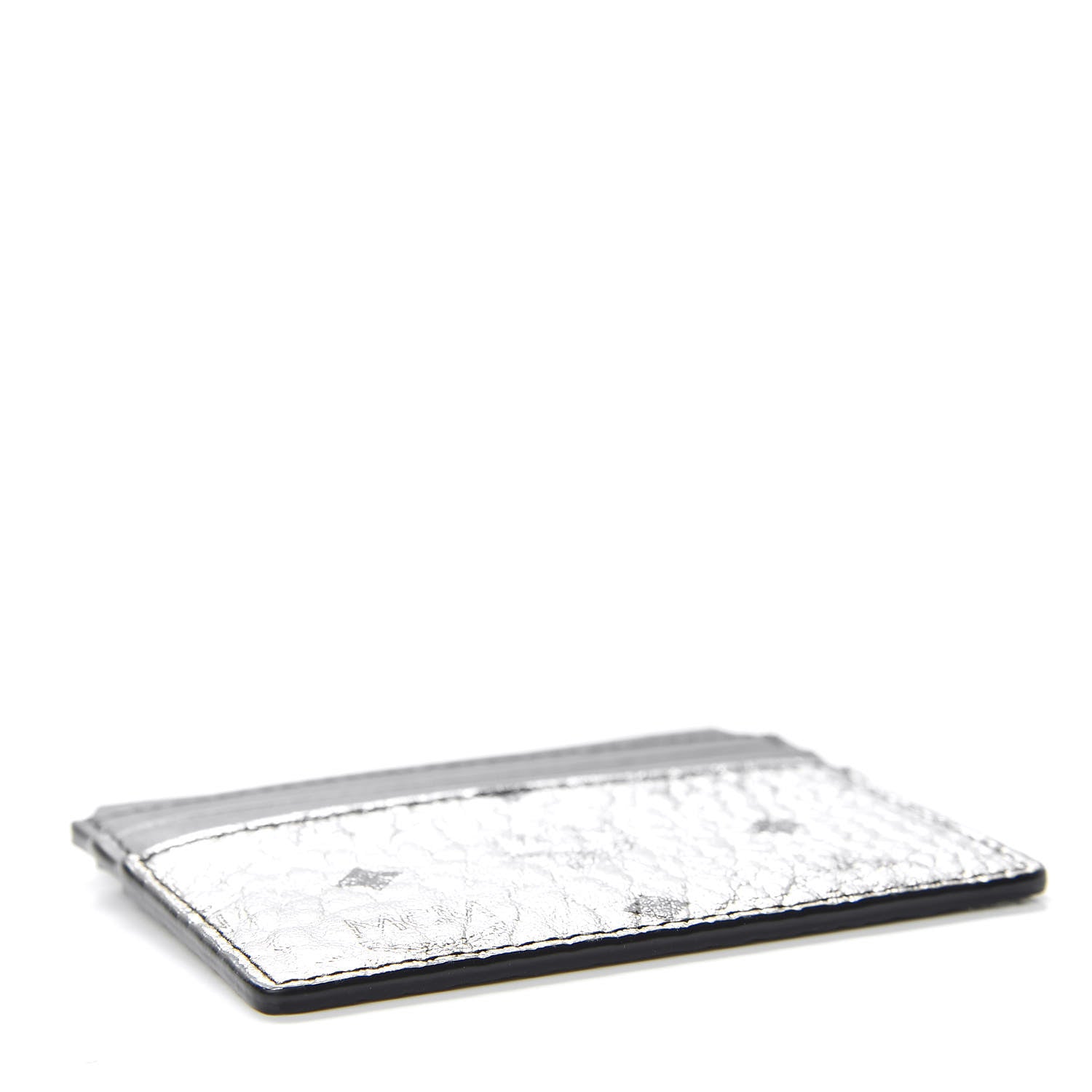 MCM Metallic Visetos Calfskin Card Case Silver Black 4 of 7