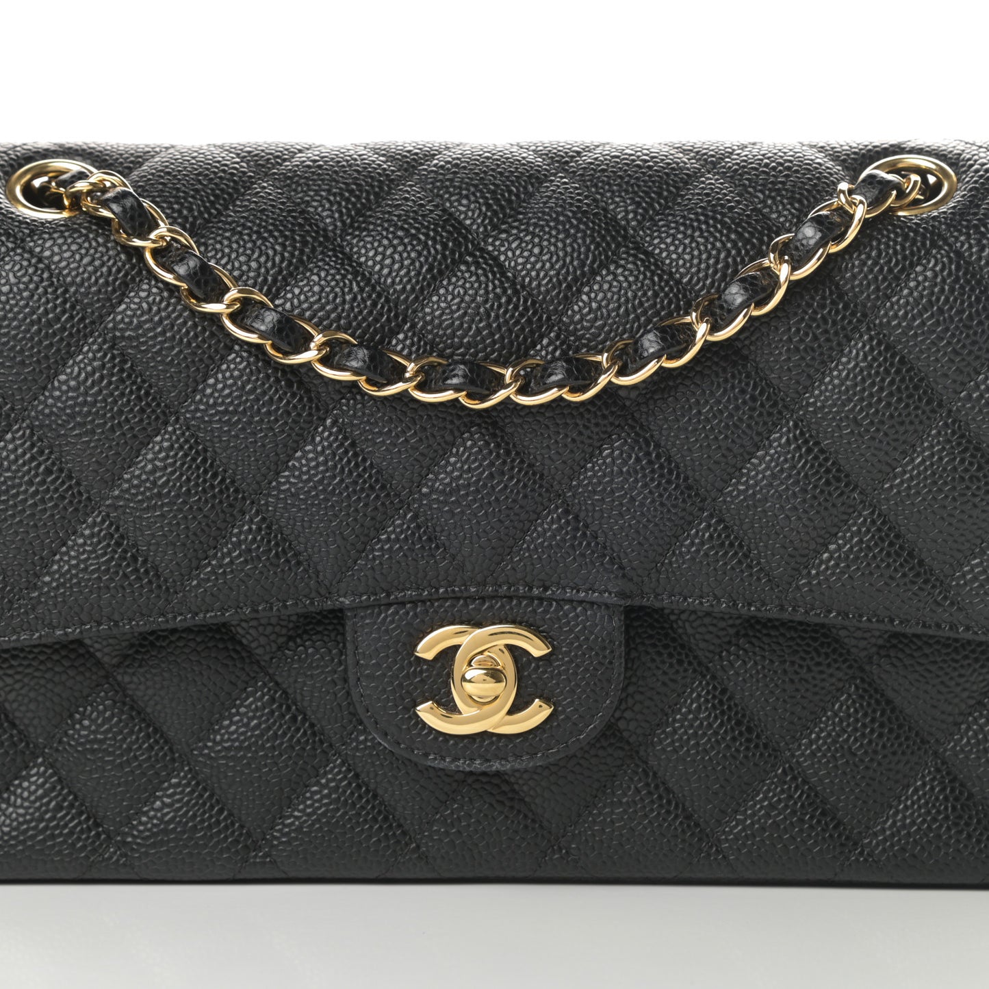 Caviar Quilted Medium Double Flap Black