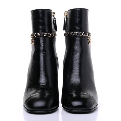 Chanel Crumpled Calfskin Cap Toe Chain Short Boots 36 Black 2 of 8