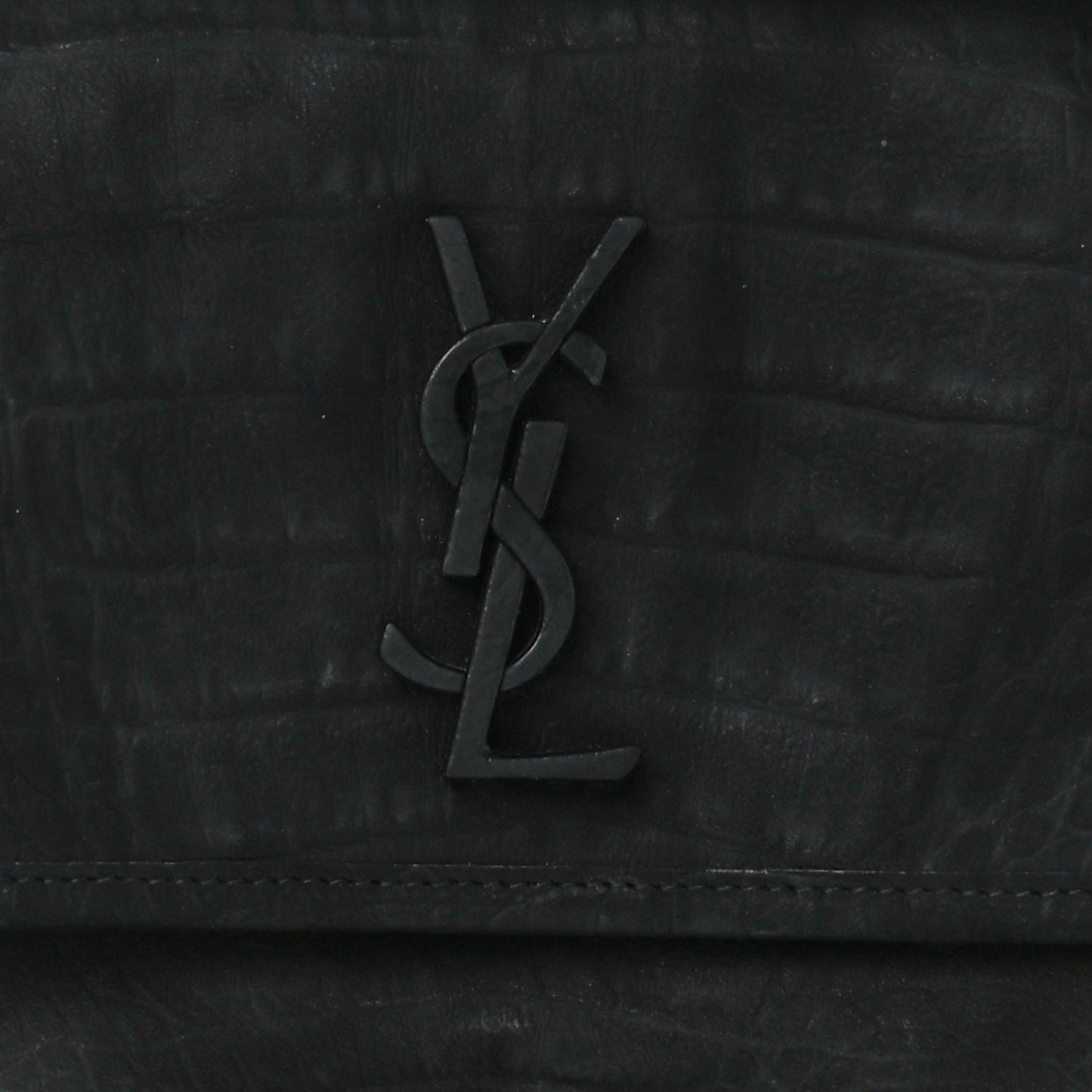Nubuck Crocodile Embossed Monogram Medium Niki Chain Satchel Black