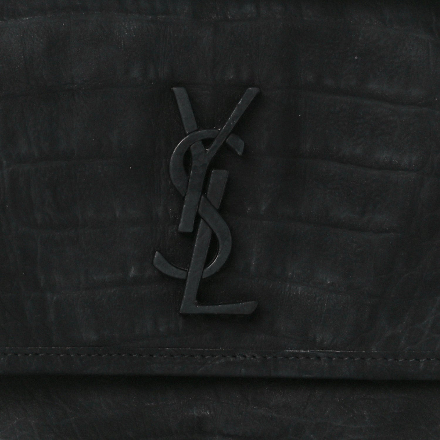 Saint Laurent Nubuck Crocodile Embossed Monogram Medium Niki Chain Satchel Black 9 of 13