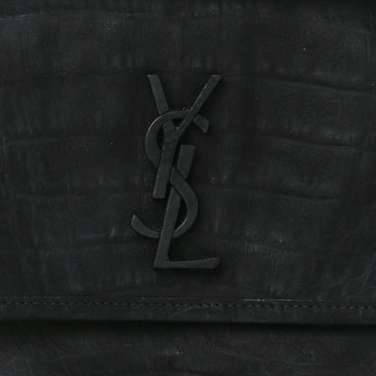 Saint Laurent Nubuck Crocodile Embossed Monogram Medium Niki Chain Satchel Black 9 of 13