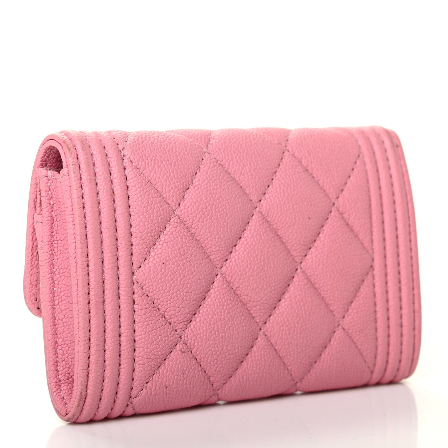 Caviar Quilted Boy Flap Card Holder Wallet Light Pink