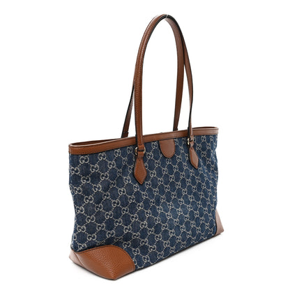 Gucci New Denim GG Monogram Medium Ophidia Shopping Tote Blue Tea Cuir 3 of 10