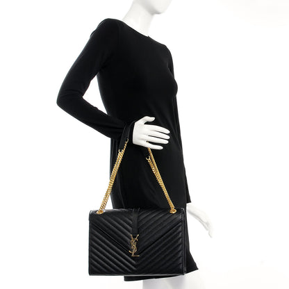 Saint Laurent Grain De Poudre Matelasse Chevron Large Monogram Satchel Black 2 of 8