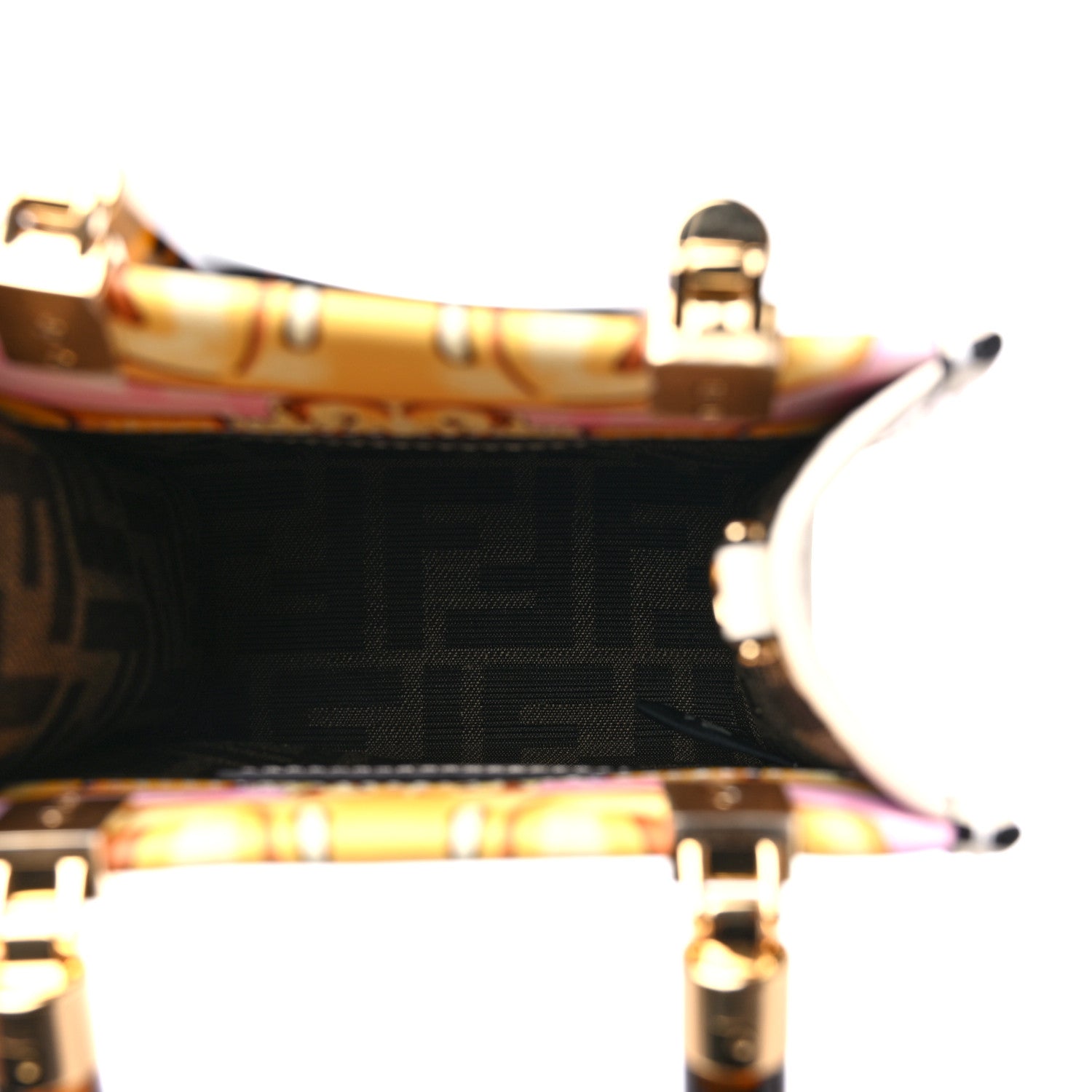 Fendi X VERSACE Calfskin Plexiglass Fendace FF Baroque Mini Fendi Sunshine Shopper Tote Gold Rosa White Ice Ciad 5 of 9