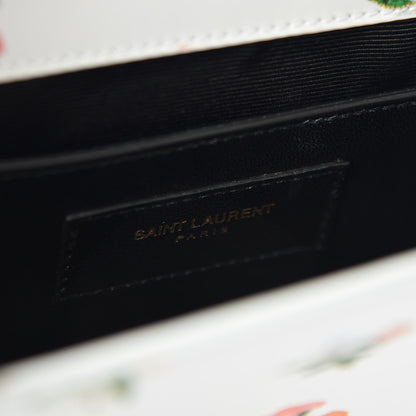 Saint Laurent Calfskin Prairie Flower Printed Small Classic Monogram Kate Satchel White 7 of 9