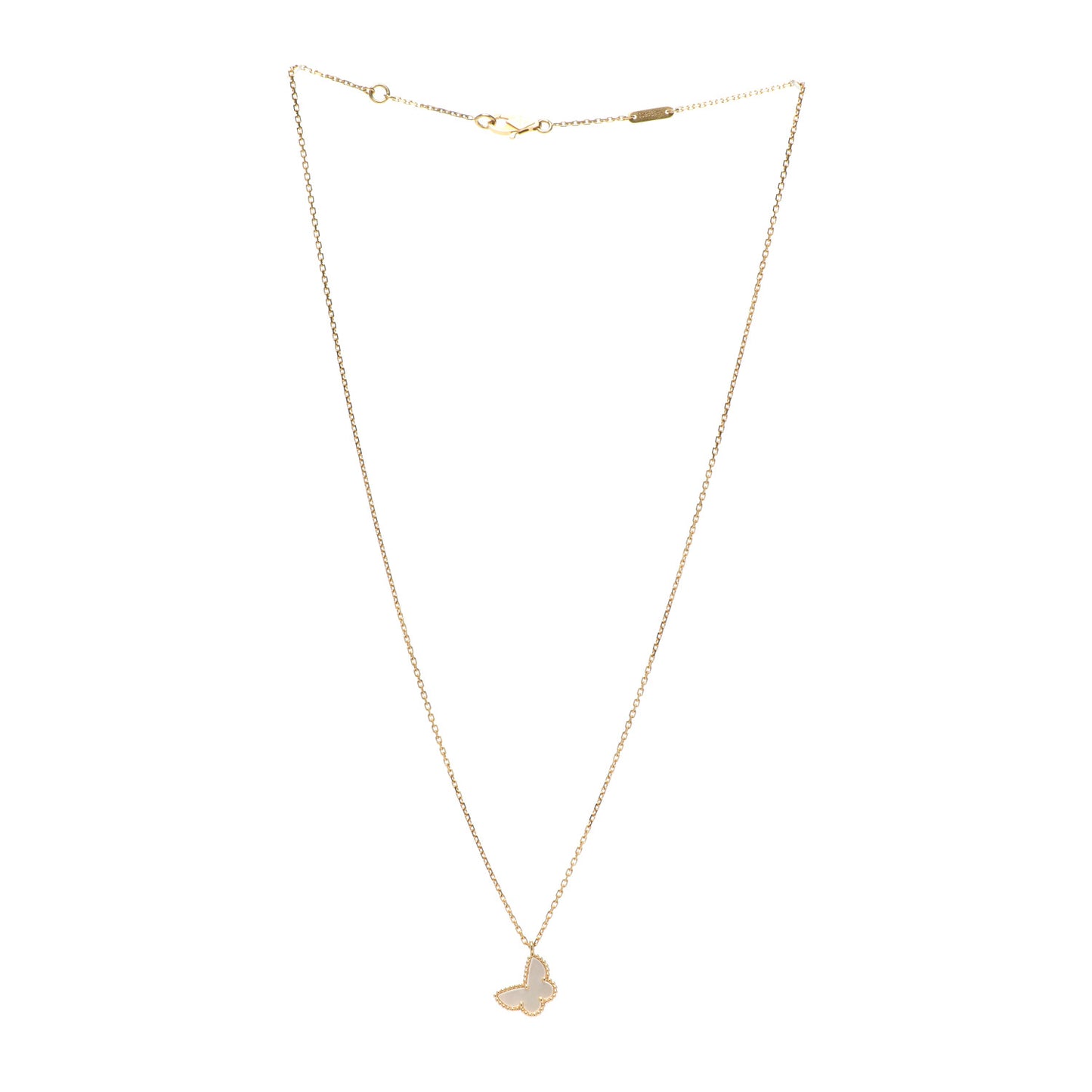 18K Yellow Gold Mother of Pearl Sweet Alhambra Butterfly Pendant Necklace