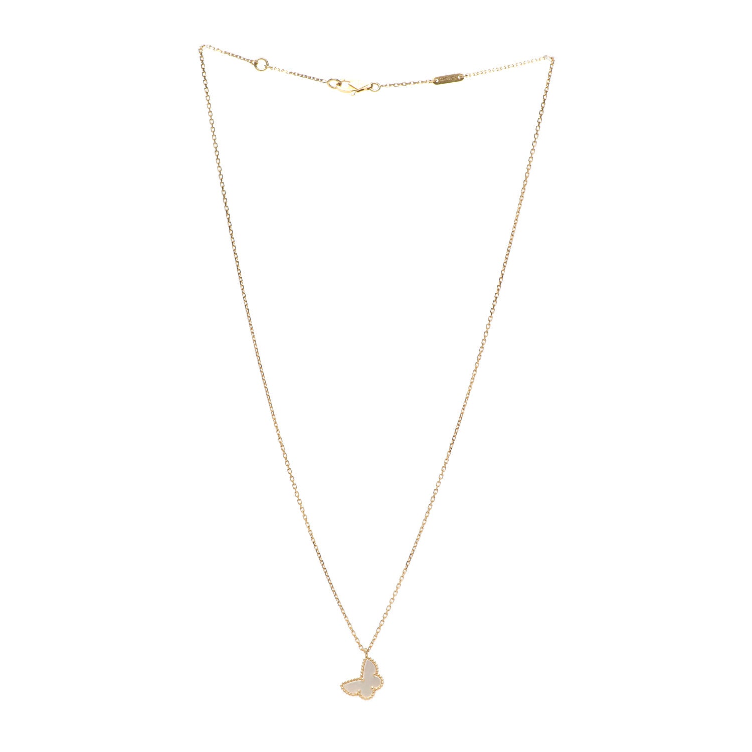 Van Cleef & Arpels 18K Yellow Gold Mother of Pearl Sweet Alhambra Butterfly Pendant Necklace 3 of 7