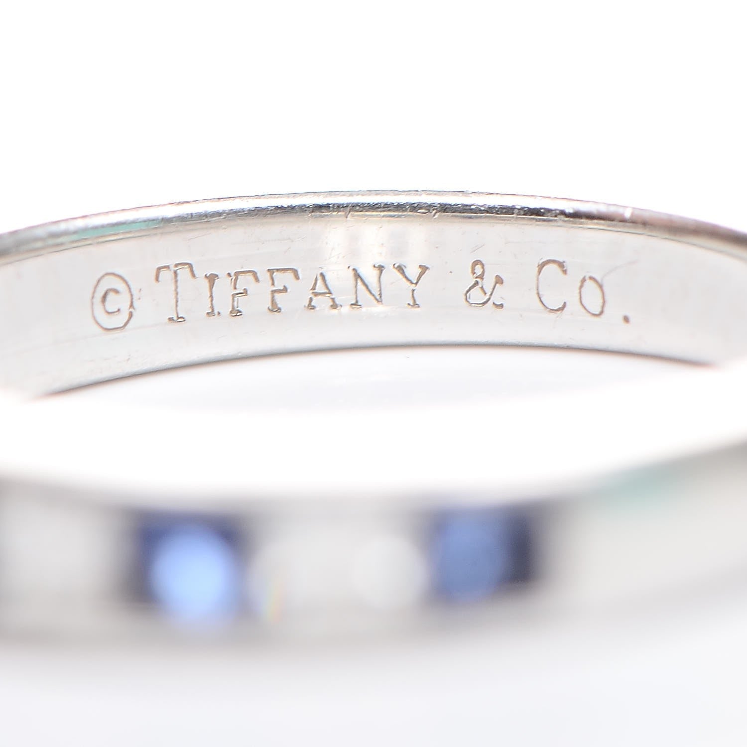 Tiffany Platinum Diamond Blue Sapphire Ring 49.5 5 7 of 8