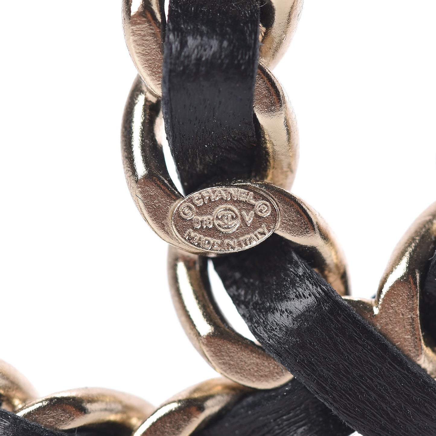 Lambskin Chain CC Brooch Black Gold