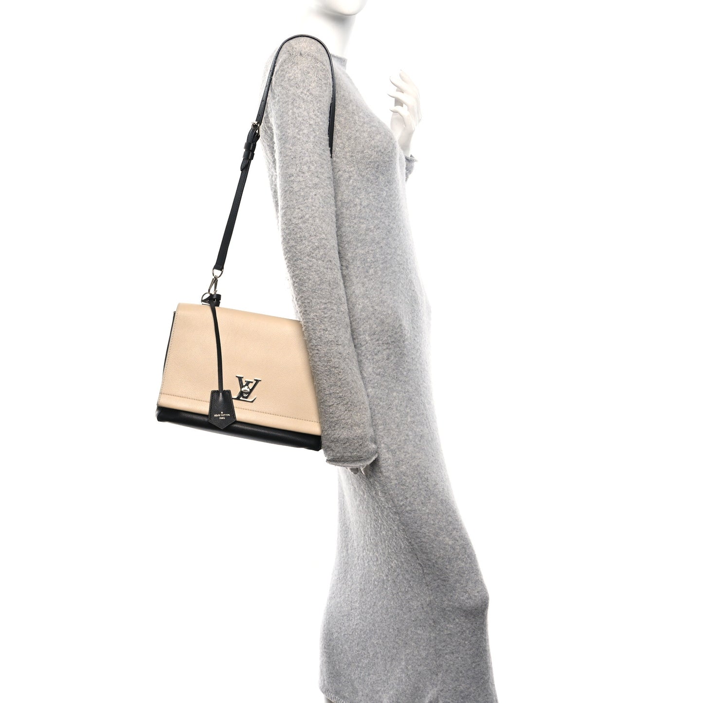 Soft Calfskin Lockme II Top Handle Vanille Black