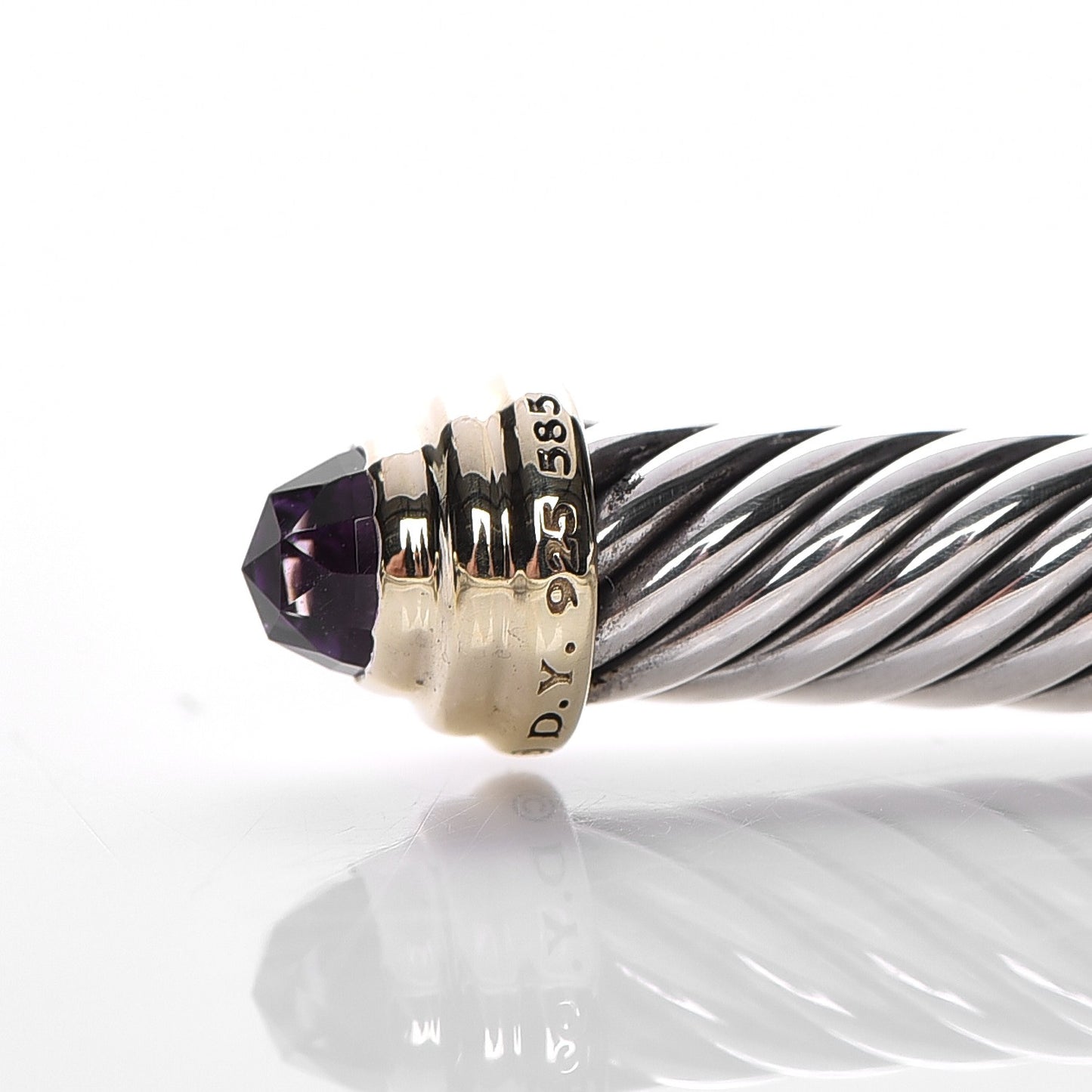 Sterling Silver 14K Yellow Gold Amethyst 5mm Cable Classics Petite Color Bracelet