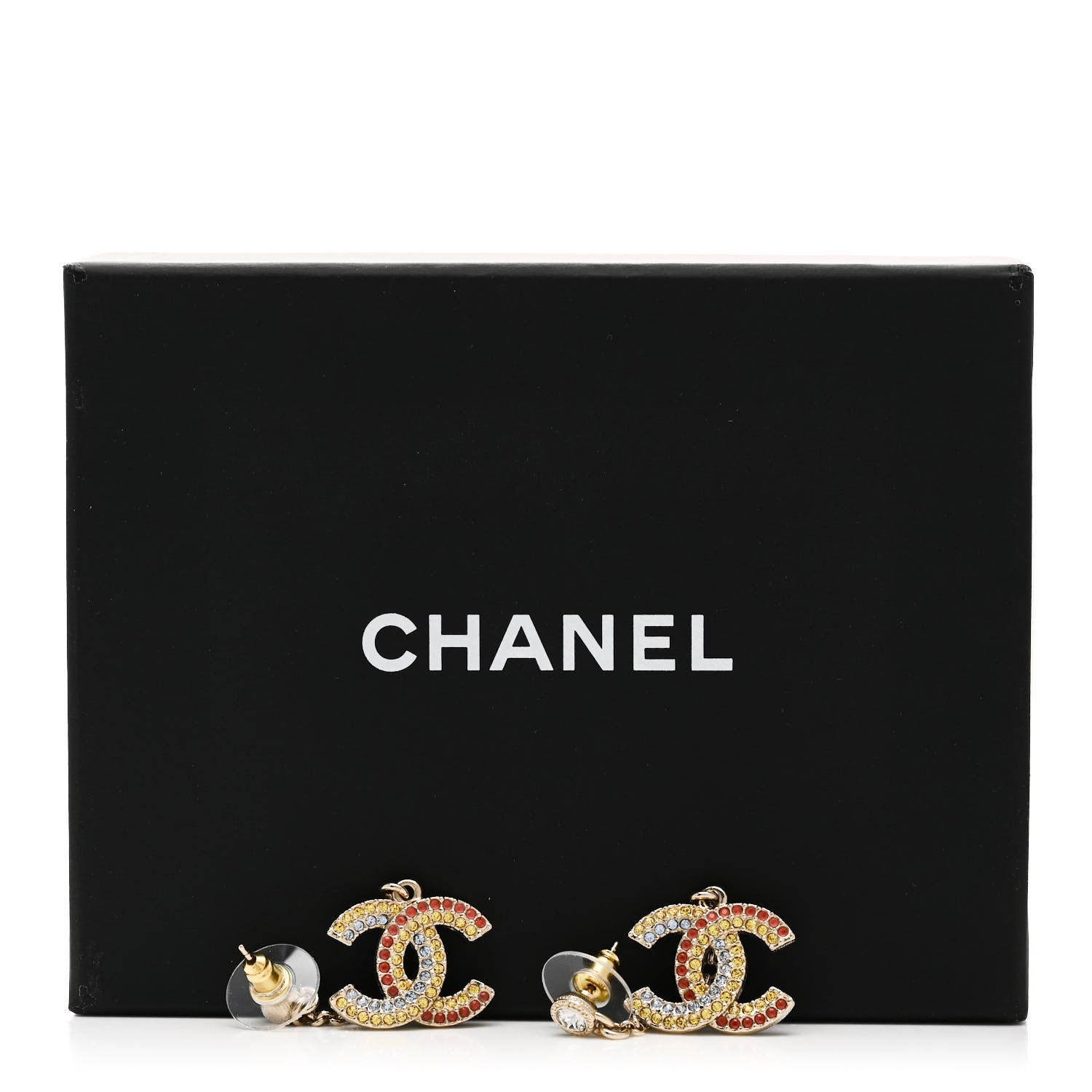 Chanel Crystal CC Drop Earrings Gold Multicolor 5 of 5