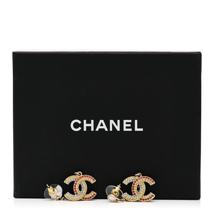 Chanel Crystal CC Drop Earrings Gold Multicolor 5 of 5