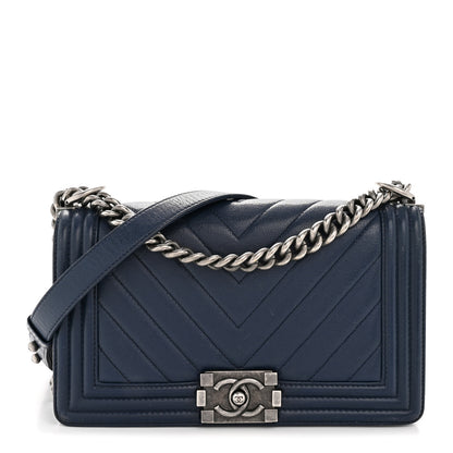 Chanel Caviar Chevron Quilted Medium Boy Flap Navy 1 of 13