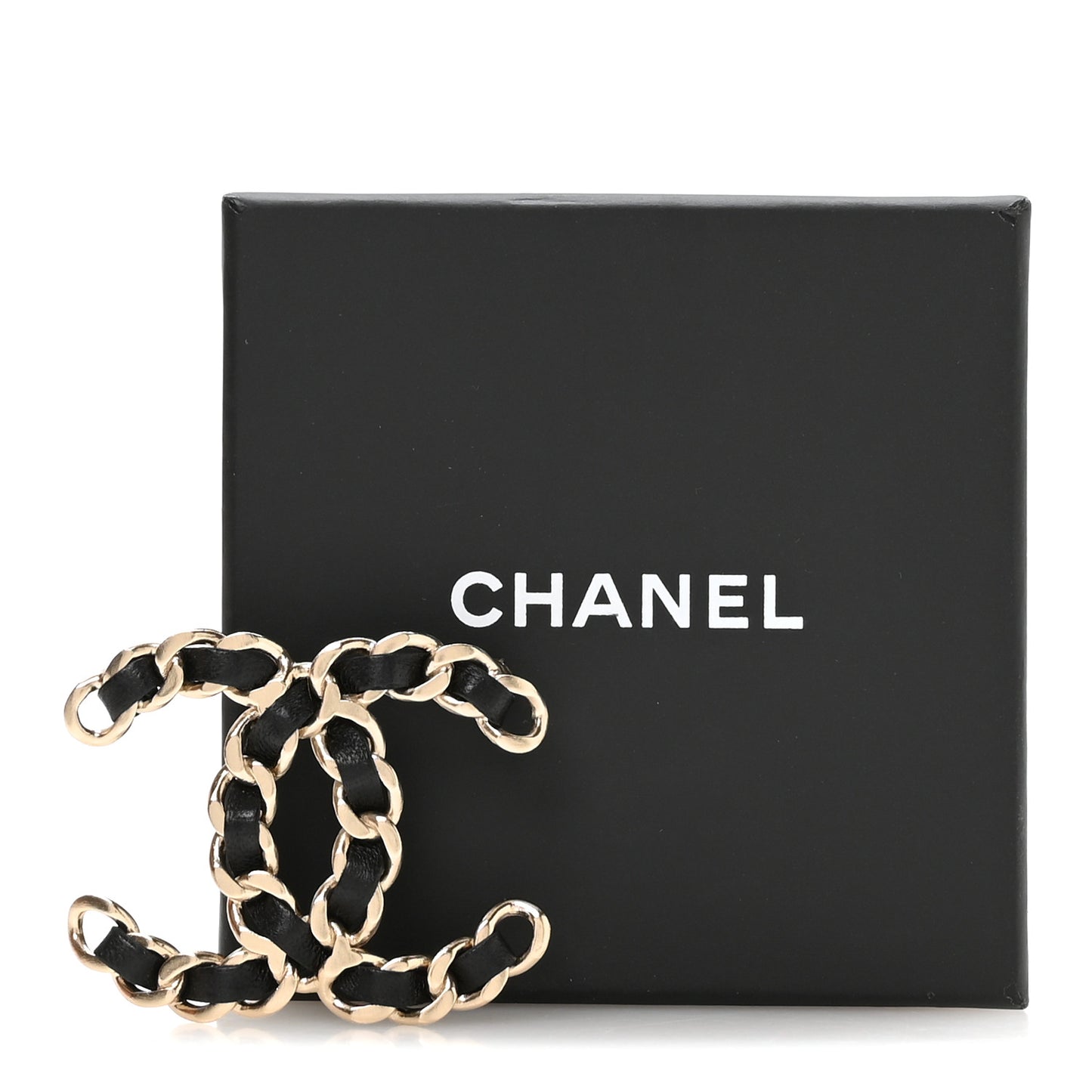 Lambskin Chain CC Brooch Black Gold