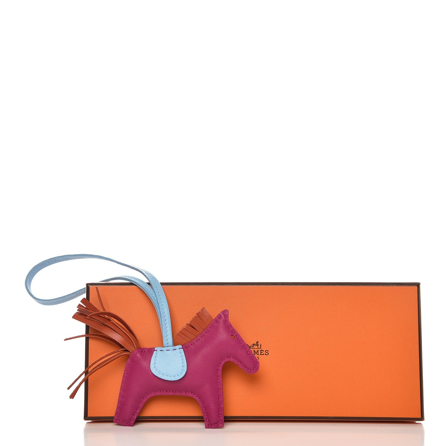 Hermes Milo Lambskin Grigri Rodeo Horse Bag Charm PM Rose Pourpre Cornaline Celeste 4 of 4