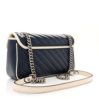 Gucci Vintage Effect Calfskin Matelasse Diagonal Small Torchon GG Marmont Shoulder Bag Blue Agata Mystic White 3 of 11