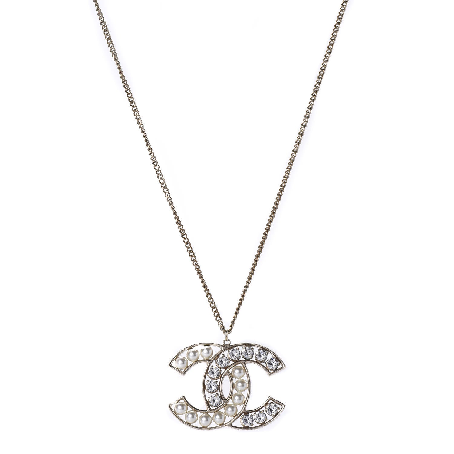Chanel Pearl Crystal CC Pendant Necklace Gold 1 of 5