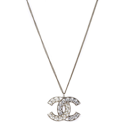 Chanel Pearl Crystal CC Pendant Necklace Gold 1 of 5
