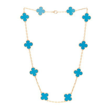 Van Cleef & Arpels 18K Yellow Gold Blue Agate 10 Motifs Vintage Alhambra Necklace 3 of 6