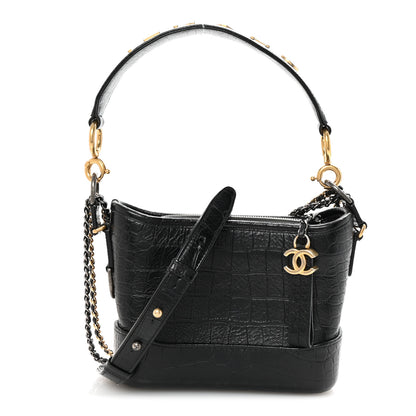 Chanel Calfskin Crocodile Embossed Small Gabrielle Cocodile Hobo Black 1 of 10
