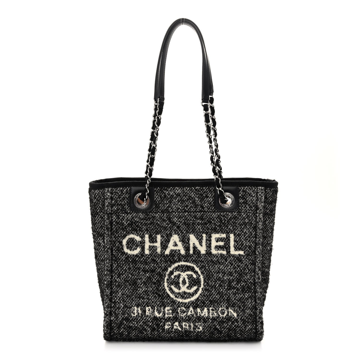 Chanel Mixed Fibers Calfskin Mini Deauville Tote Black White 1 of 10