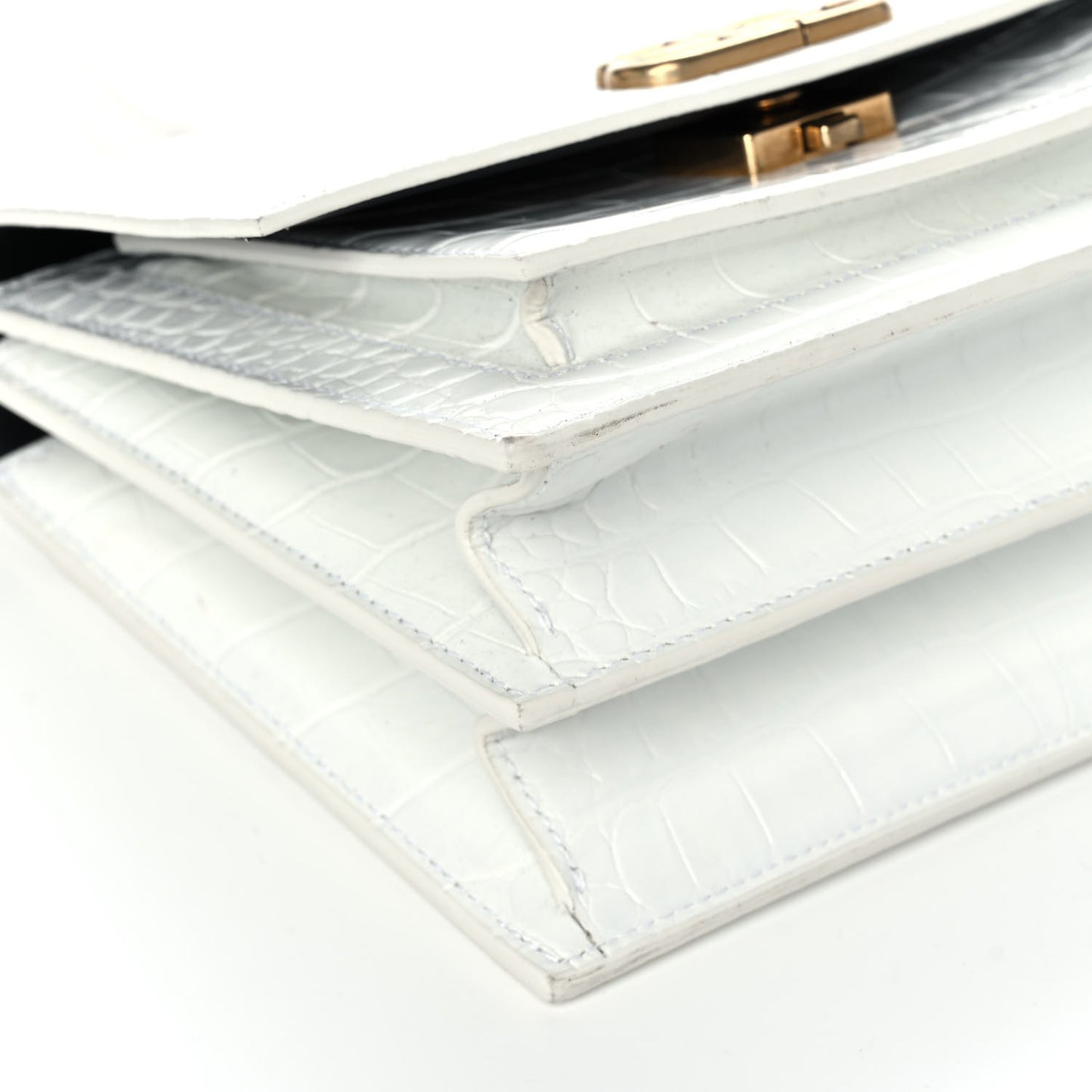 Shiny Calfskin Crocodile Embossed S Sharp Chain Shoulder Bag Optic White