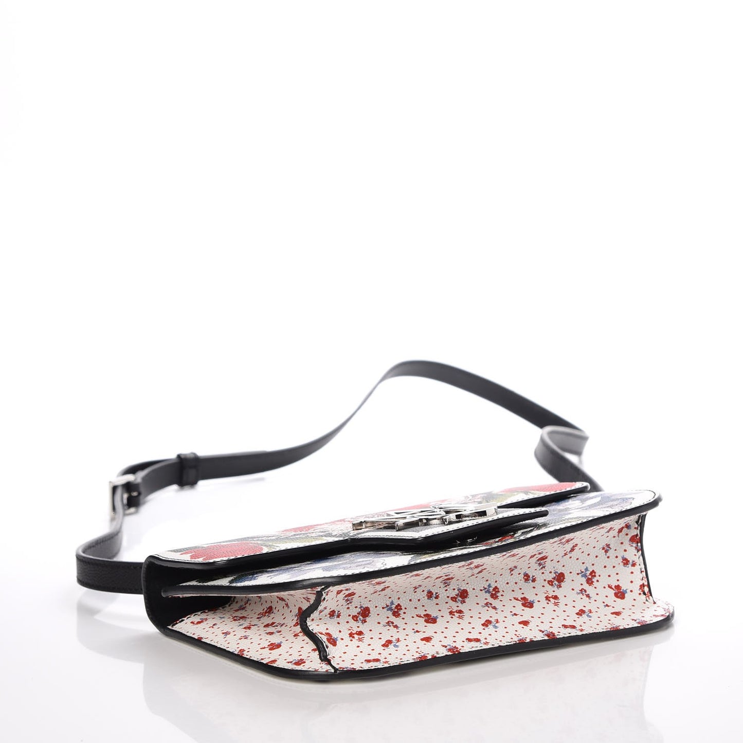 Grained Calfskin Flower Printed Small Insignia Flap Ivory Multicolor